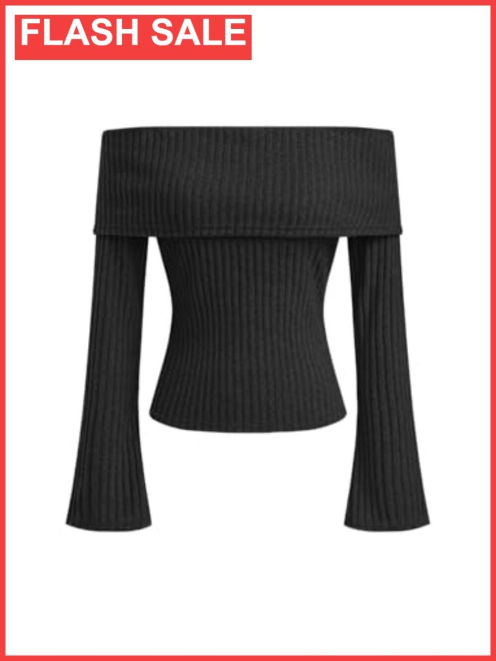 Off Shoulder Bell Sleeve Ribbed Knit Pullover Sweater